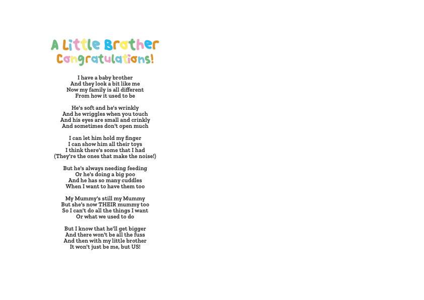 Card for a child with a new baby brother