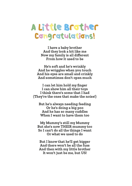 Card for a child with a new baby brother